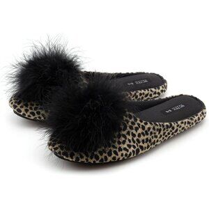 Women's Leopard Cozy Velvet Memory Foam Fuzzy House Slippers Non-Slip Sole
